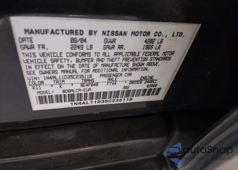 2005 Nissan Altima 2.5 S from USA, damaged, VIN 1N4AL11D35C235118